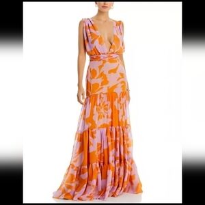 Andres Otalora Fit & Flare Matiz ABSTRACT FLOWER PRINT Maxi Dress Size 4 MUSTARD